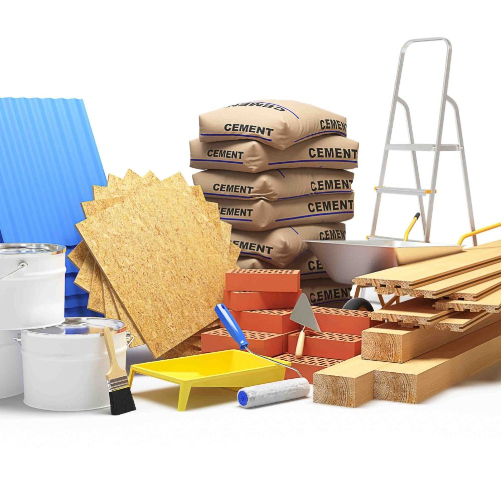 Construction materials isolated on white background. 3D rendering